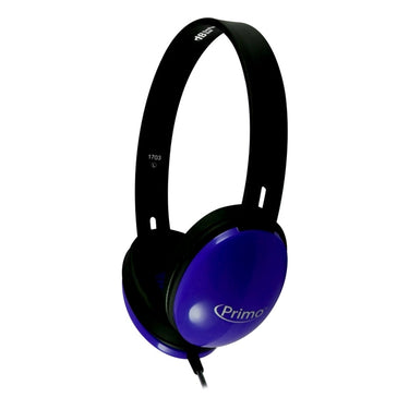Primo blue headphones ideal for bulk school headphone pack, designed for education and durable use in classrooms.
